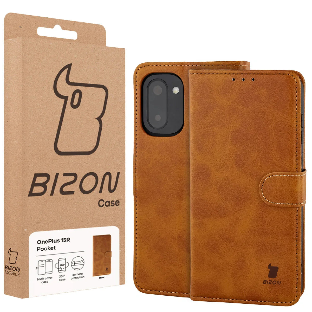 Handyhülle mit Klappe für OnePlus 15R, Bizon Case Pocket, Braun