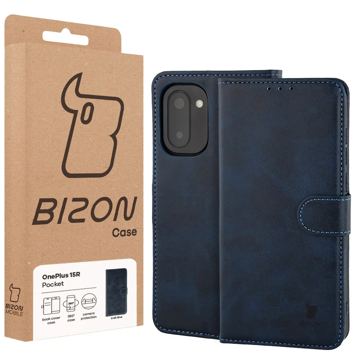Handyhülle mit Klappe für OnePlus 15R, Bizon Case Pocket, Dunkelblau