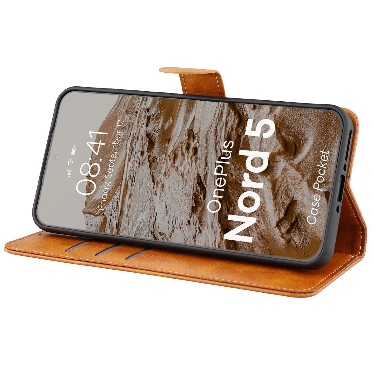 Handyhülle mit Klappe für OnePlus Nord 5, Bizon Case Pocket, Braun