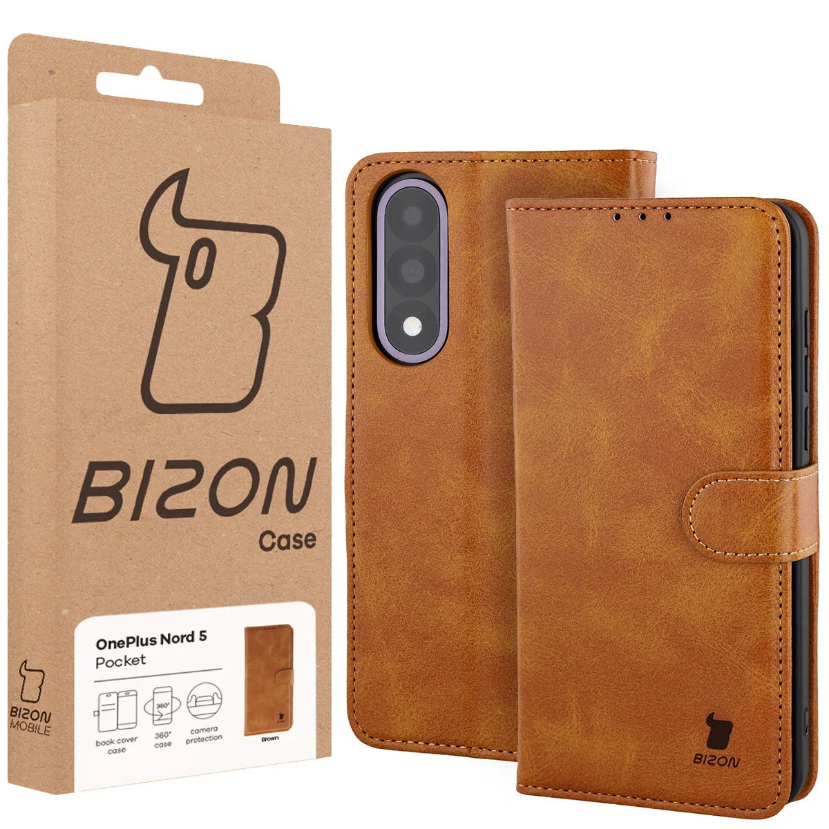 Handyhülle mit Klappe für OnePlus Nord 5, Bizon Case Pocket, Braun