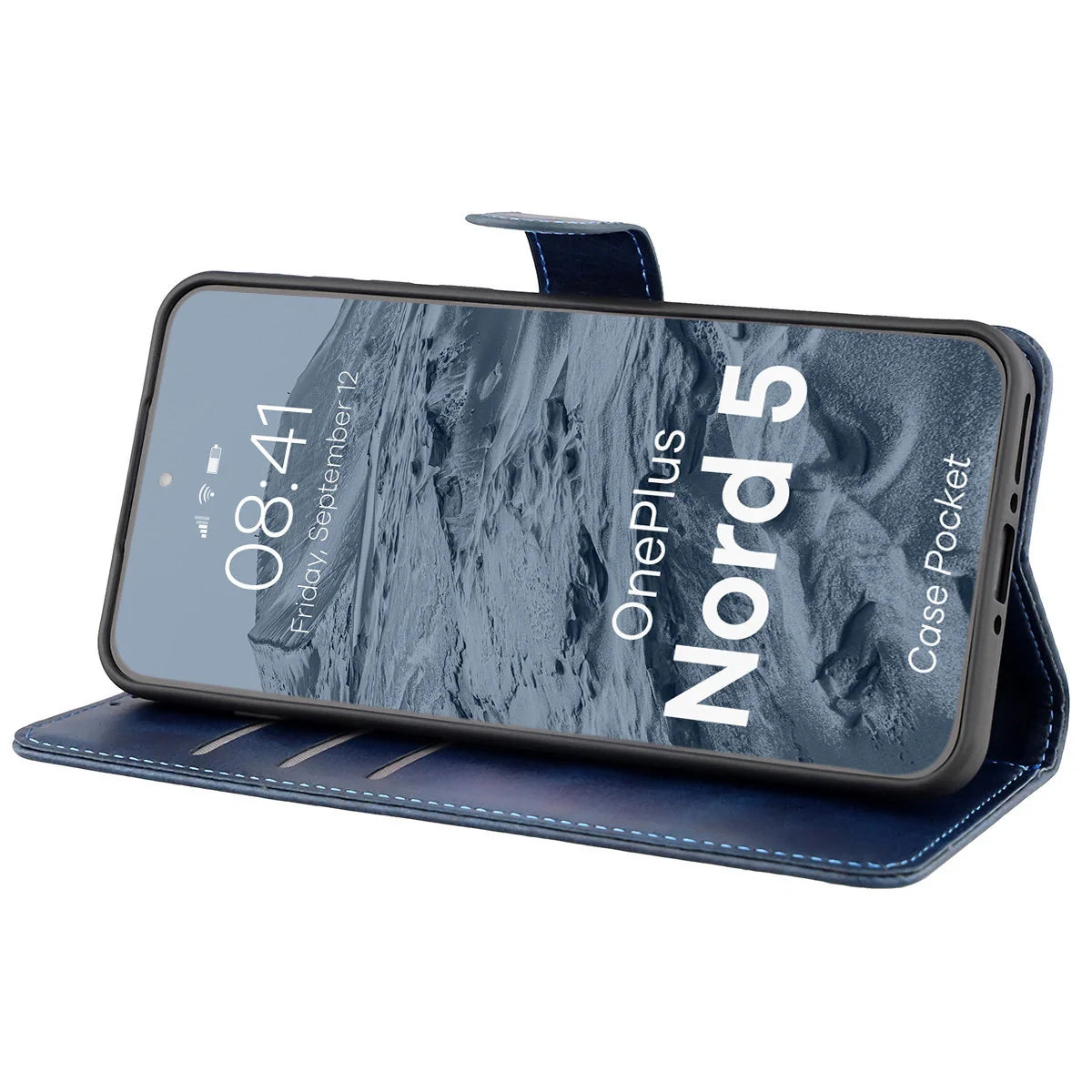 Handyhülle mit Klappe für OnePlus Nord 5, Bizon Case Pocket, Dunkelblau