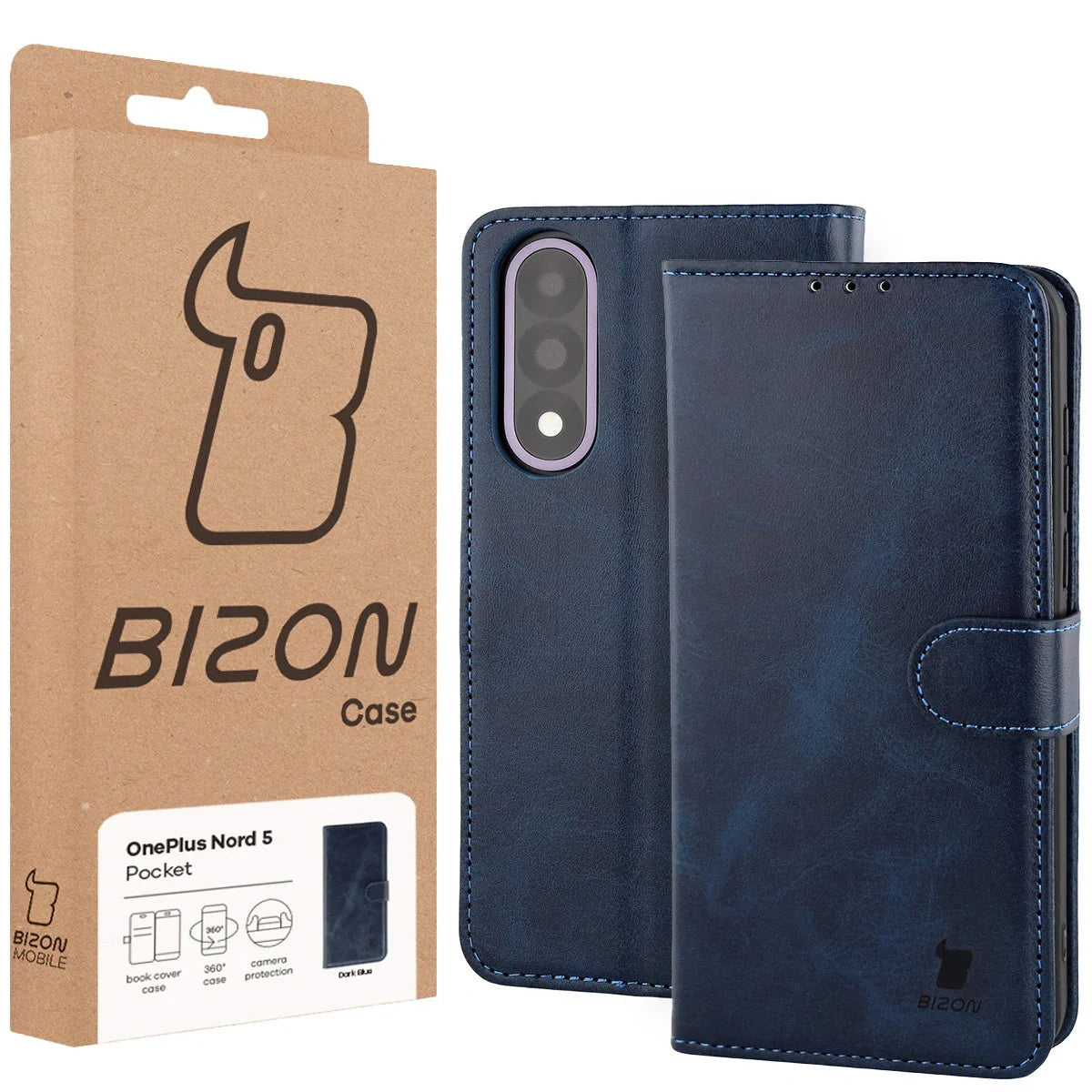 Handyhülle mit Klappe für OnePlus Nord 5, Bizon Case Pocket, Dunkelblau