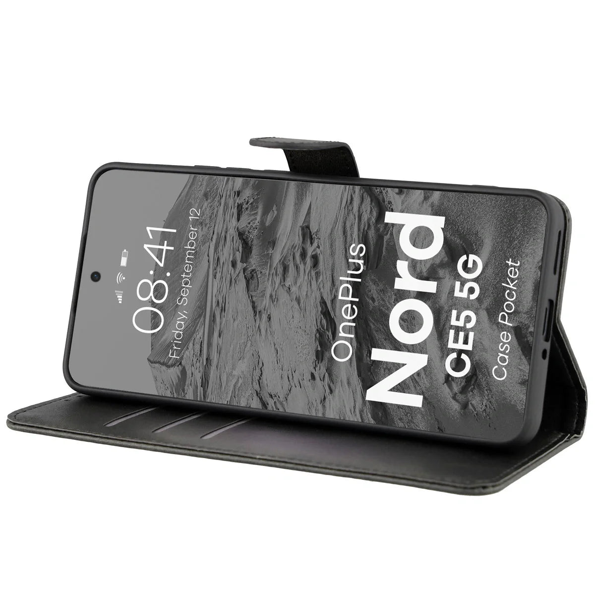 Handyhülle mit Klappe für OnePlus Nord CE5 5G, Bizon Case Pocket, Schwarz