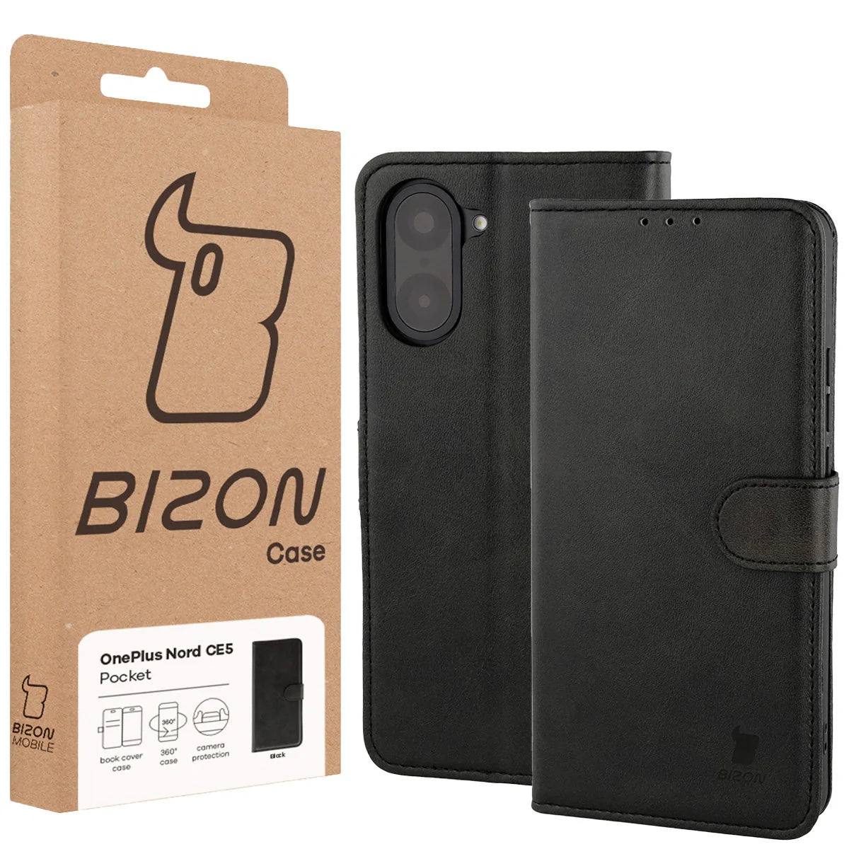 Handyhülle mit Klappe für OnePlus Nord CE5 5G, Bizon Case Pocket, Schwarz