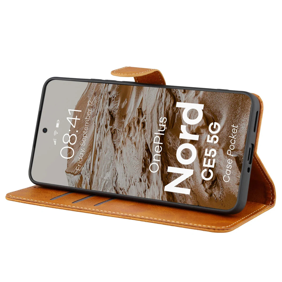 Handyhülle mit Klappe für OnePlus Nord CE5 5G, Bizon Case Pocket, Braun