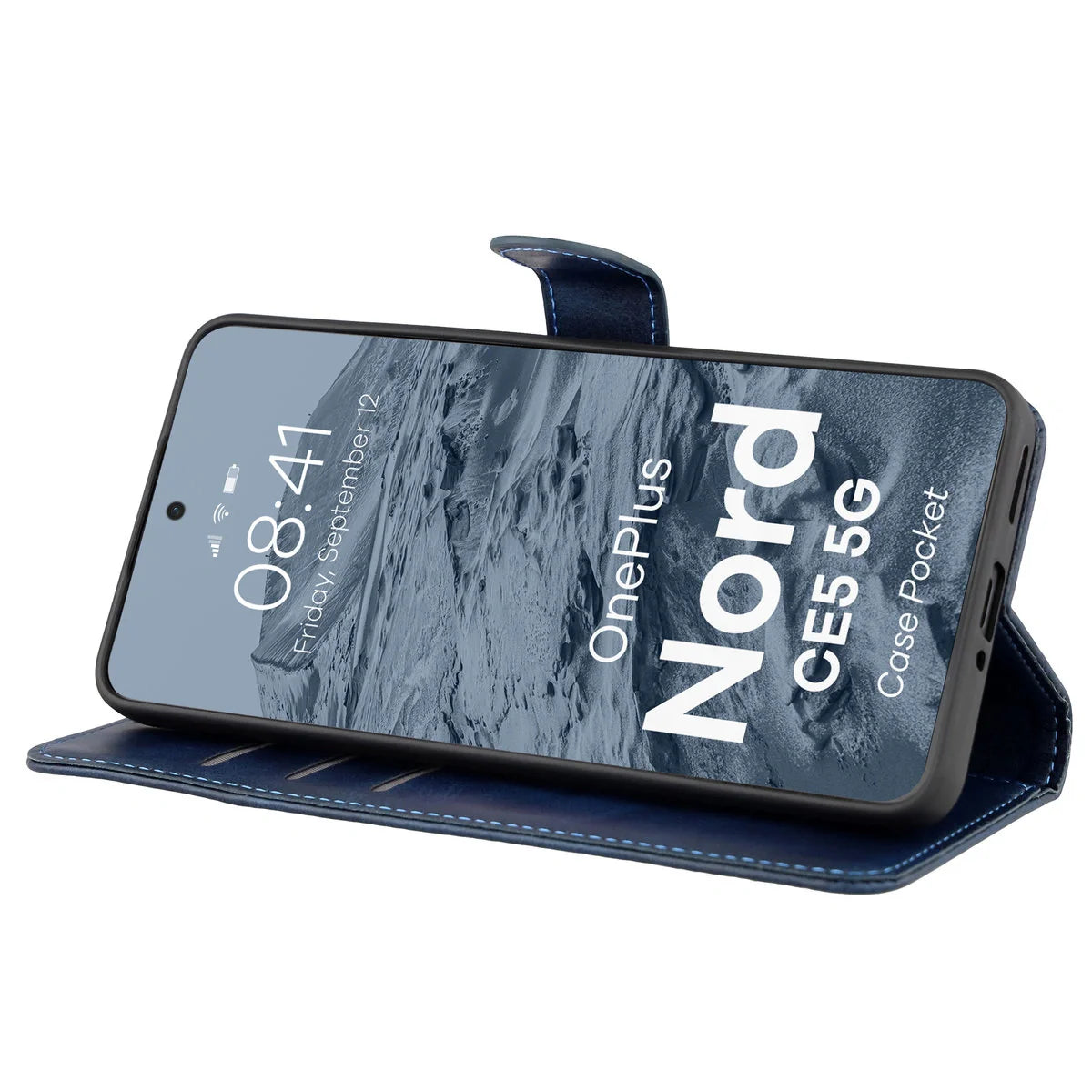 Handyhülle mit Klappe für OnePlus Nord CE5 5G, Bizon Case Pocket, Dunkelblau