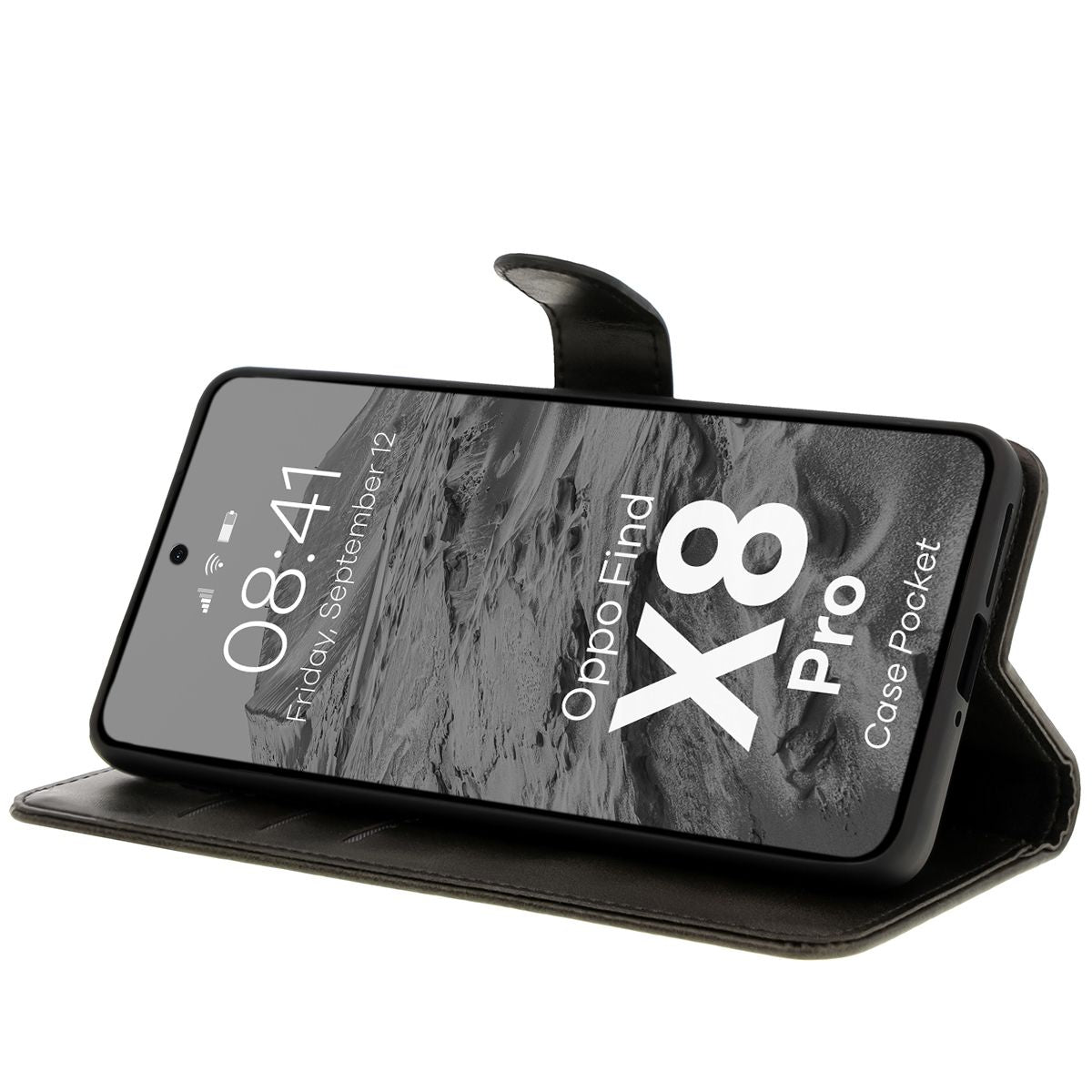 Handyhülle mit Klappe für Oppo Find X8 Pro, Bizon Case Pocket, Schwarz