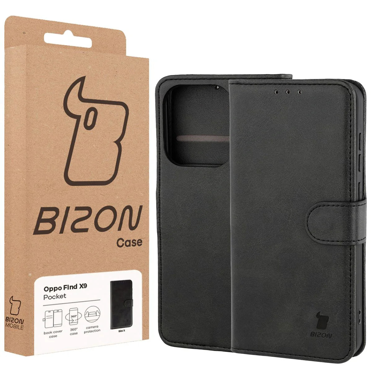 Handyhülle mit Klappe für Oppo Find X9, Bizon Case Pocket, Schwarz