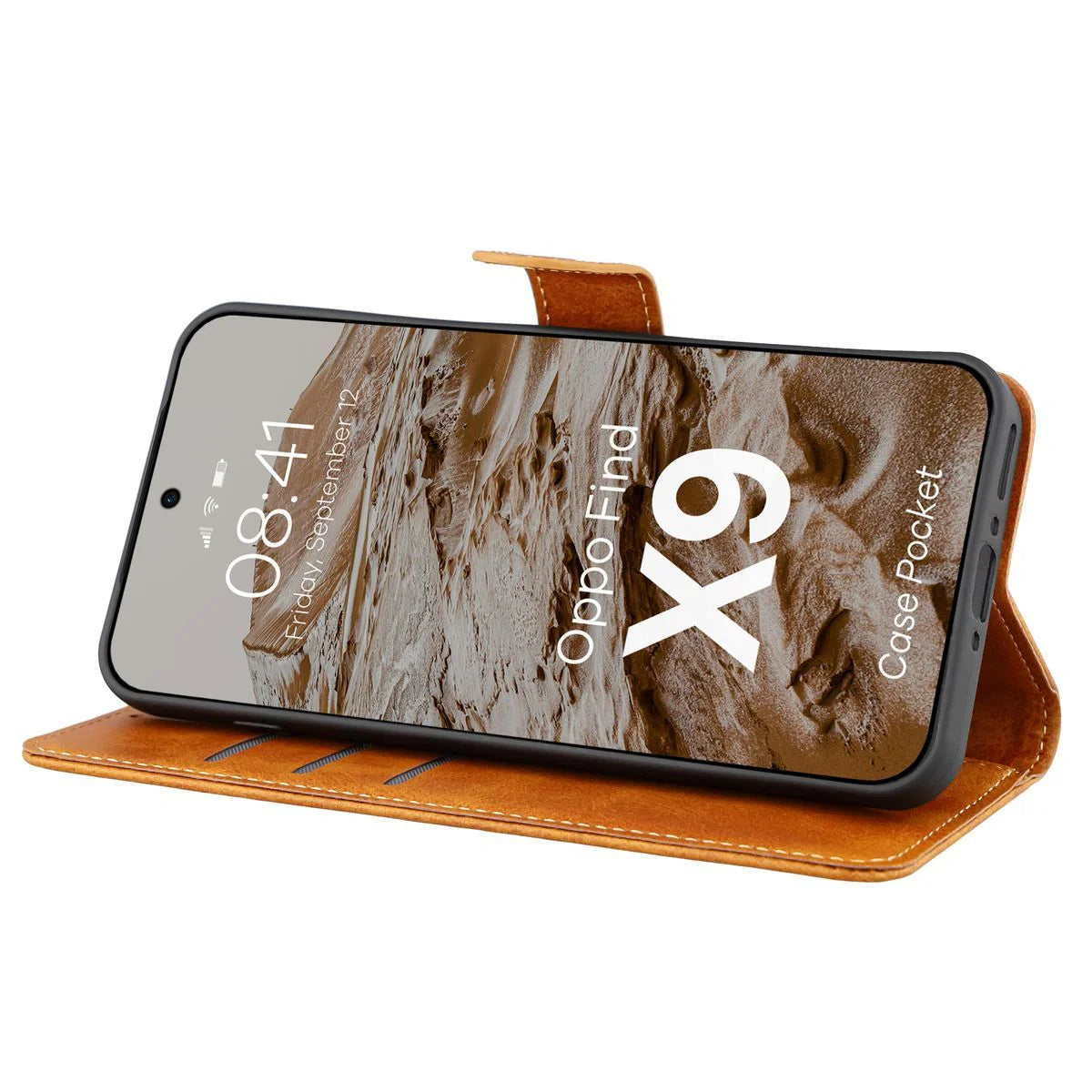 Handyhülle mit Klappe für Oppo Find X9, Bizon Case Pocket, Braun