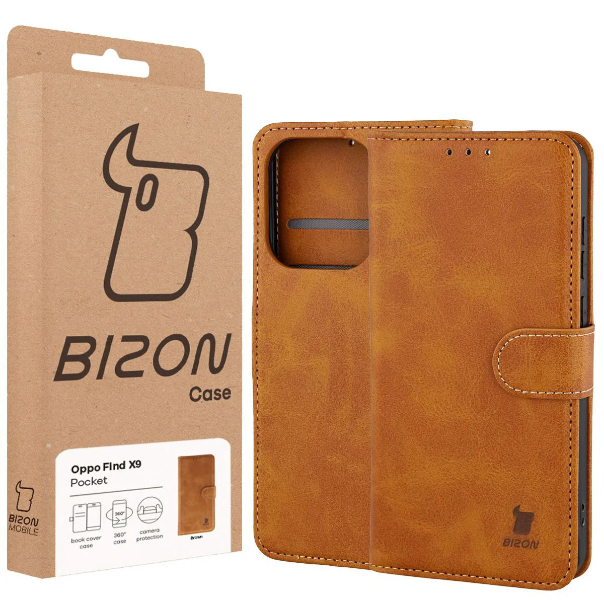Handyhülle mit Klappe für Oppo Find X9, Bizon Case Pocket, Braun