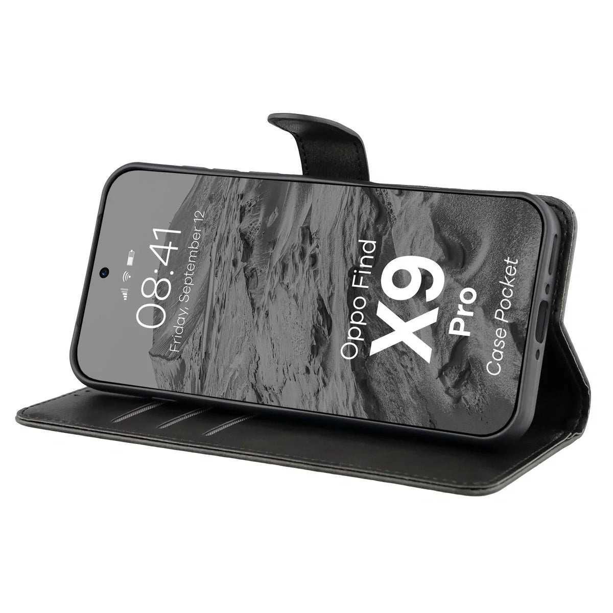 Handyhülle mit Klappe für Oppo Find X9 Pro, Bizon Case Pocket, Schwarz