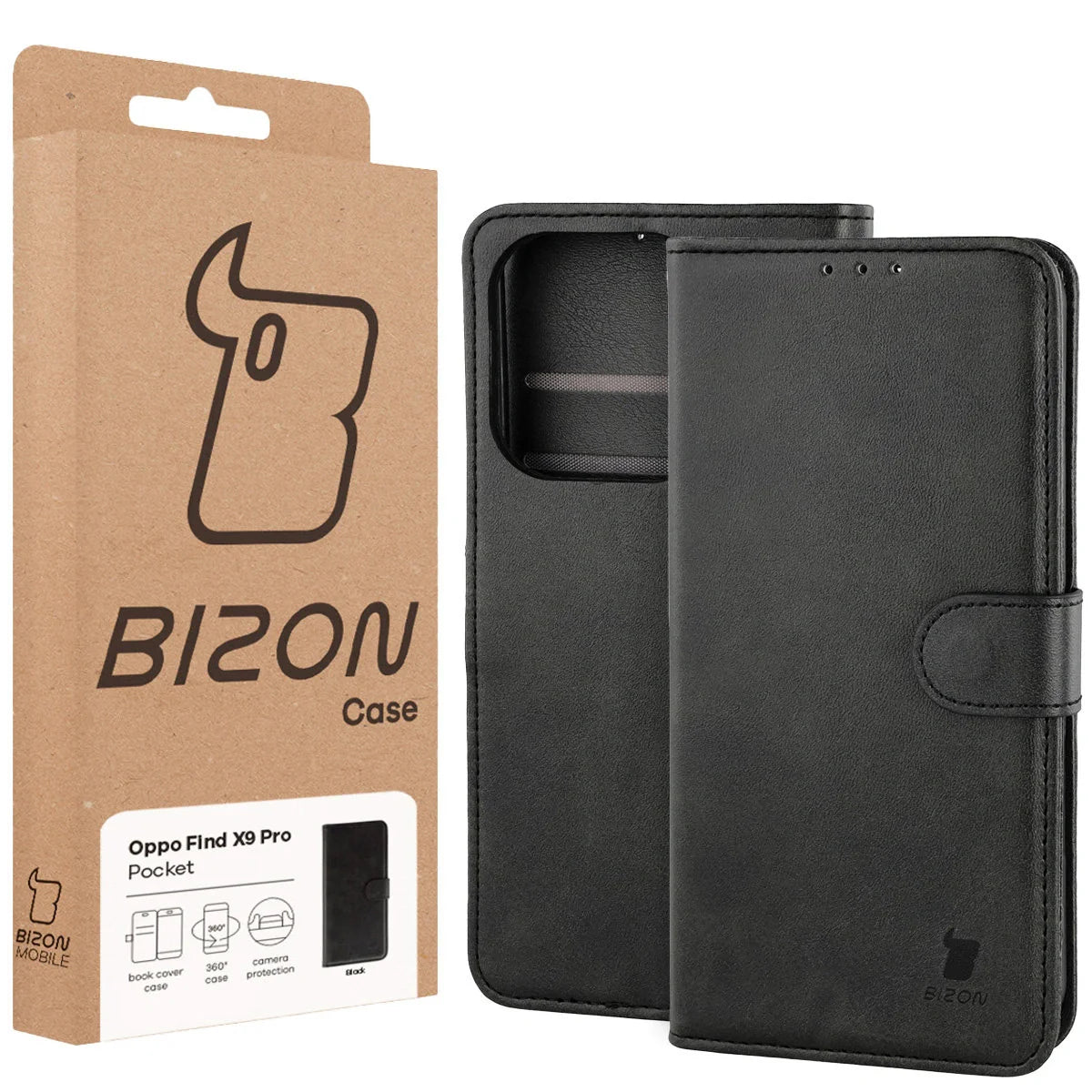 Handyhülle mit Klappe für Oppo Find X9 Pro, Bizon Case Pocket, Schwarz