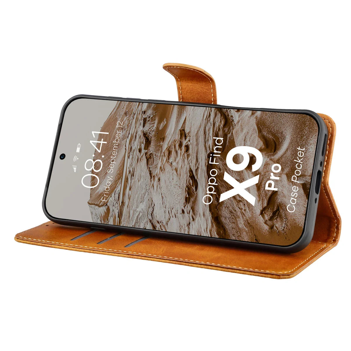Handyhülle mit Klappe für Oppo Find X9 Pro, Bizon Case Pocket, Braun