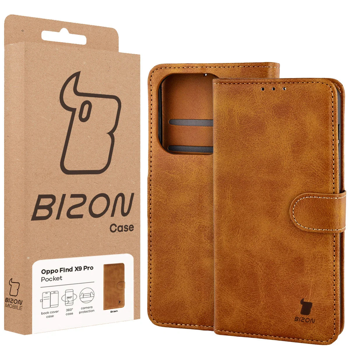Handyhülle mit Klappe für Oppo Find X9 Pro, Bizon Case Pocket, Braun