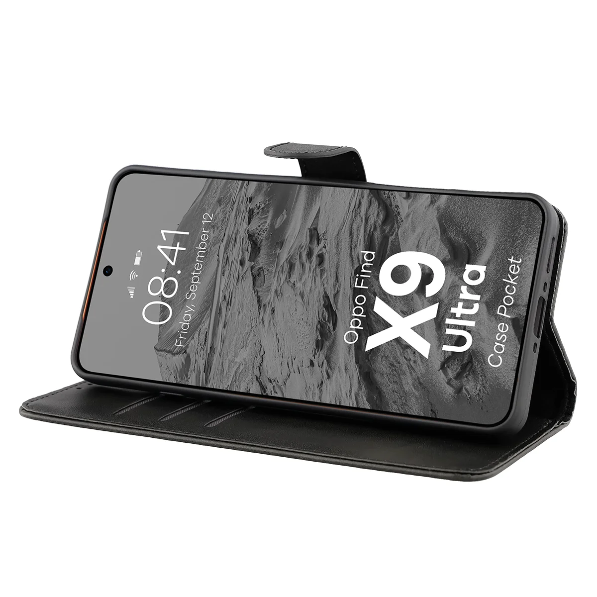Handyhülle mit Klappe für Oppo Find X9 Ultra, Bizon Case Pocket, Schwarz