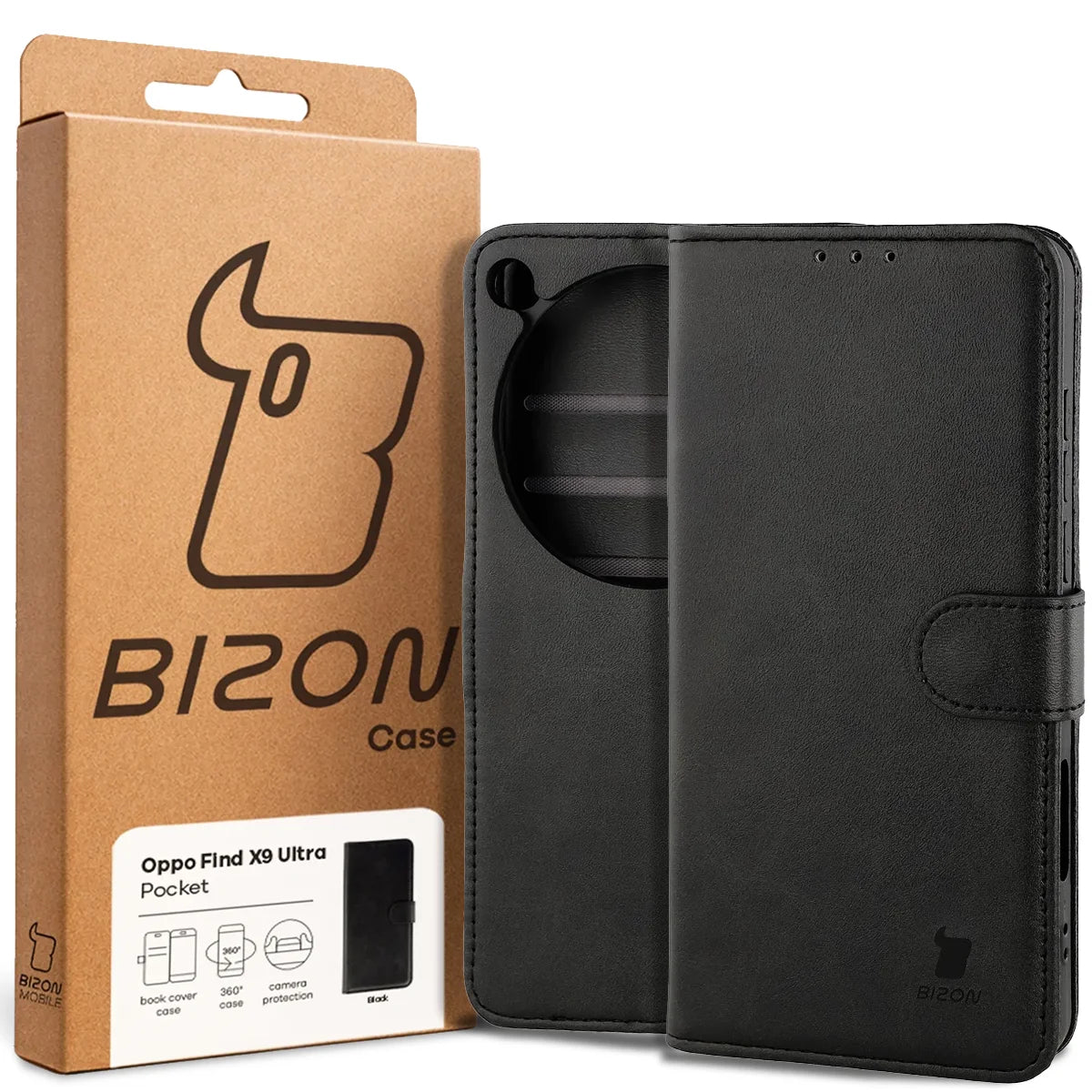 Handyhülle mit Klappe für Oppo Find X9 Ultra, Bizon Case Pocket, Schwarz