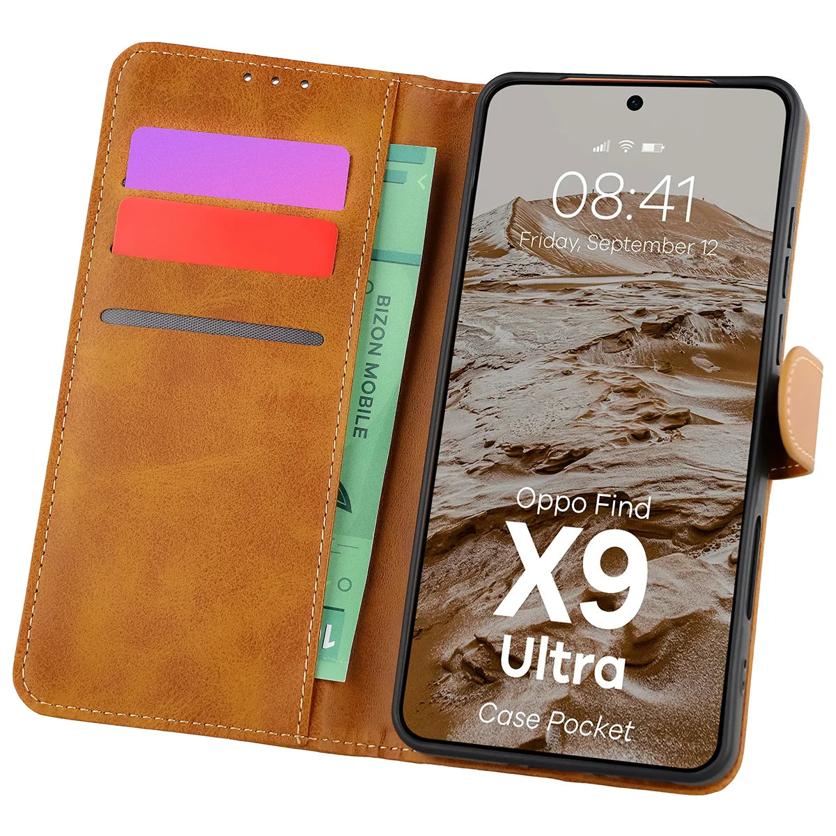 Handyhülle mit Klappe für Oppo Find X9 Ultra, Bizon Case Pocket, Braun