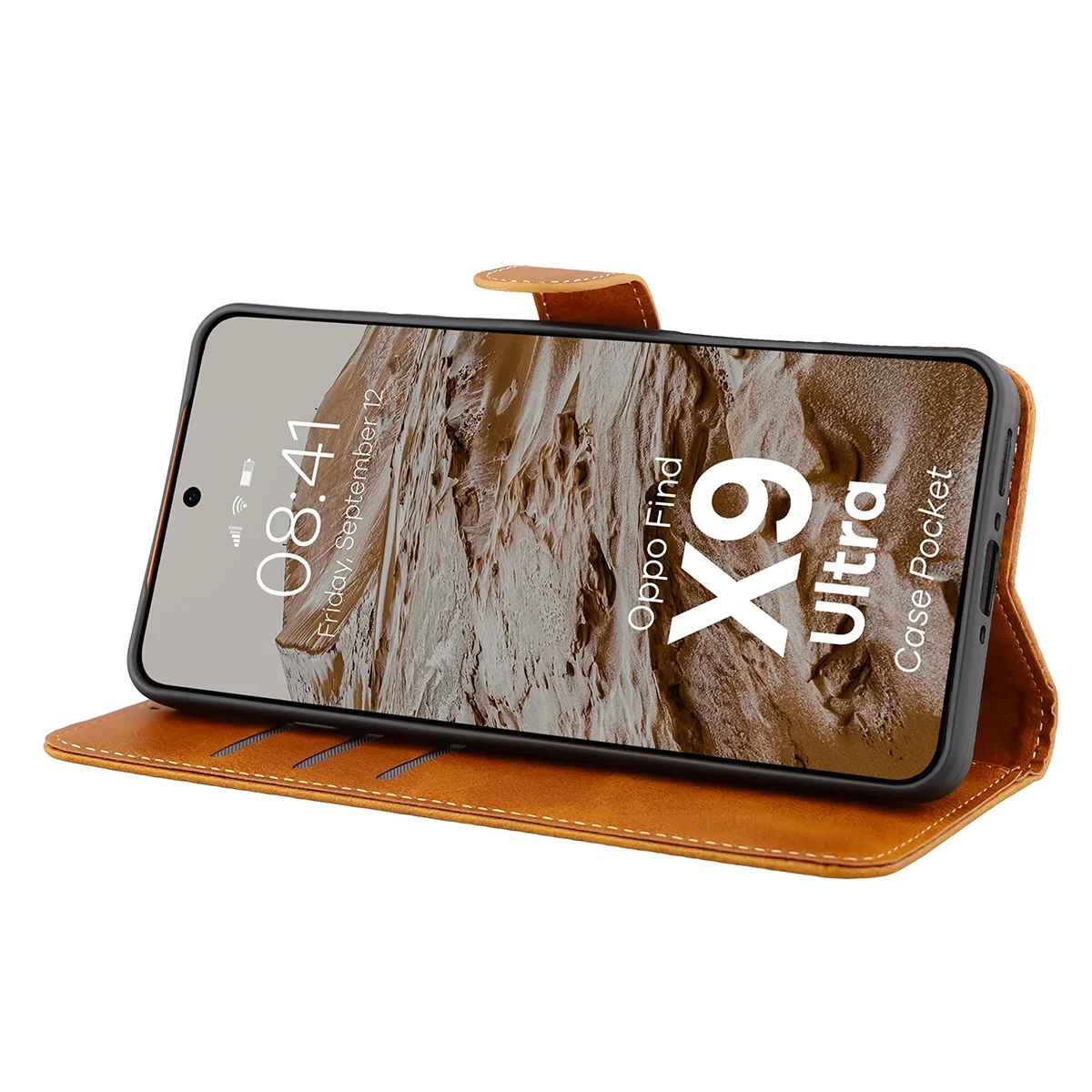 Handyhülle mit Klappe für Oppo Find X9 Ultra, Bizon Case Pocket, Braun