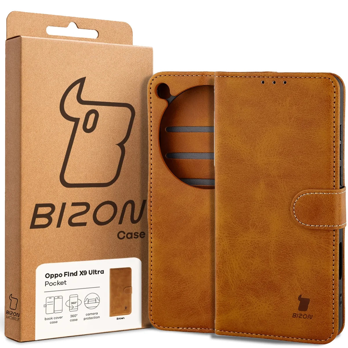Handyhülle mit Klappe für Oppo Find X9 Ultra, Bizon Case Pocket, Braun