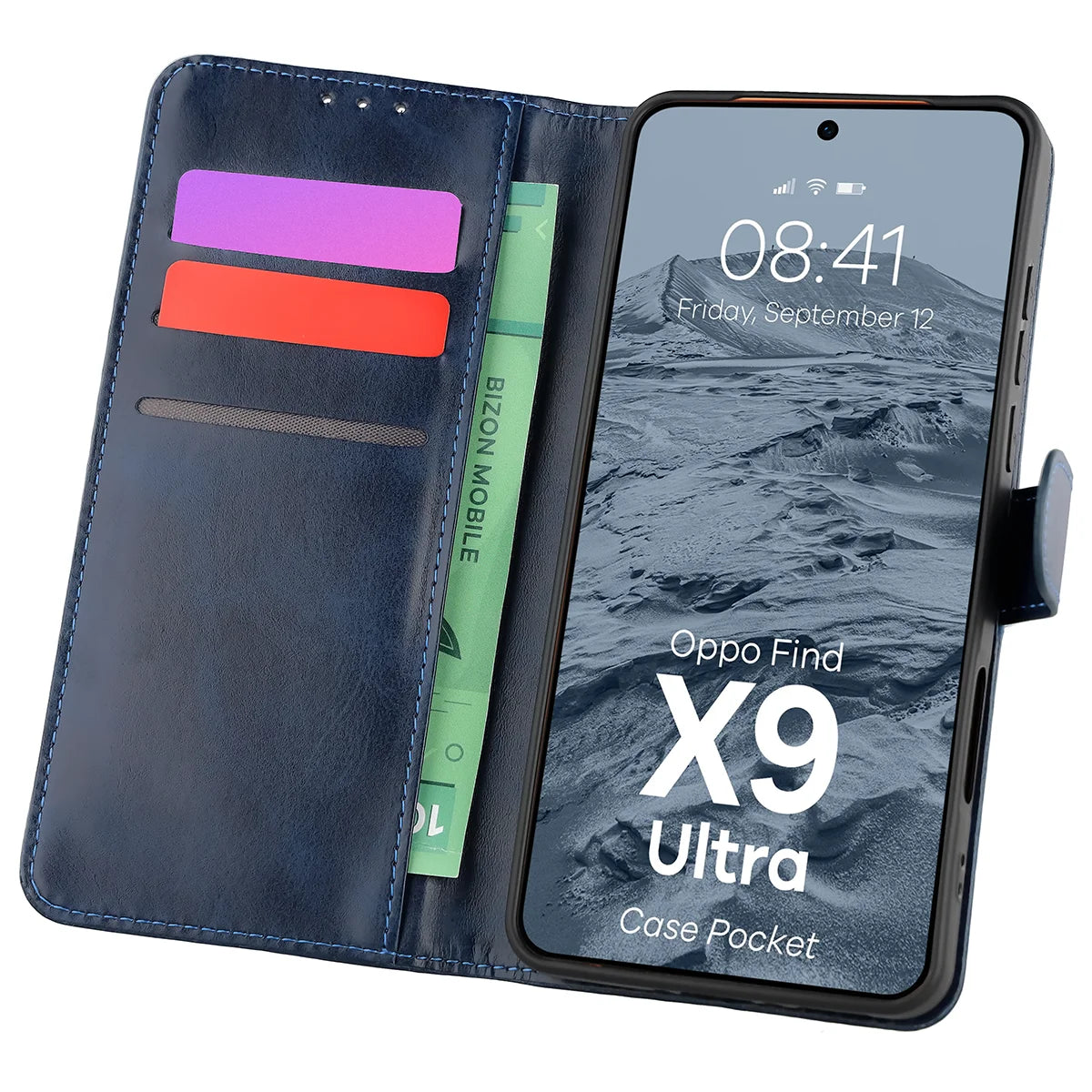 Handyhülle mit Klappe für Oppo Find X9 Ultra, Bizon Case Pocket, Dunkelblau