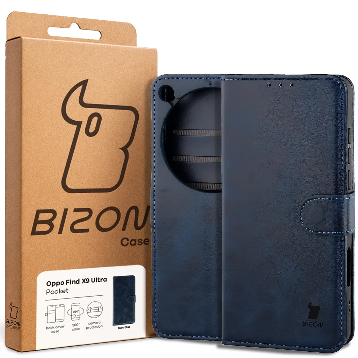 Handyhülle mit Klappe für Oppo Find X9 Ultra, Bizon Case Pocket, Dunkelblau