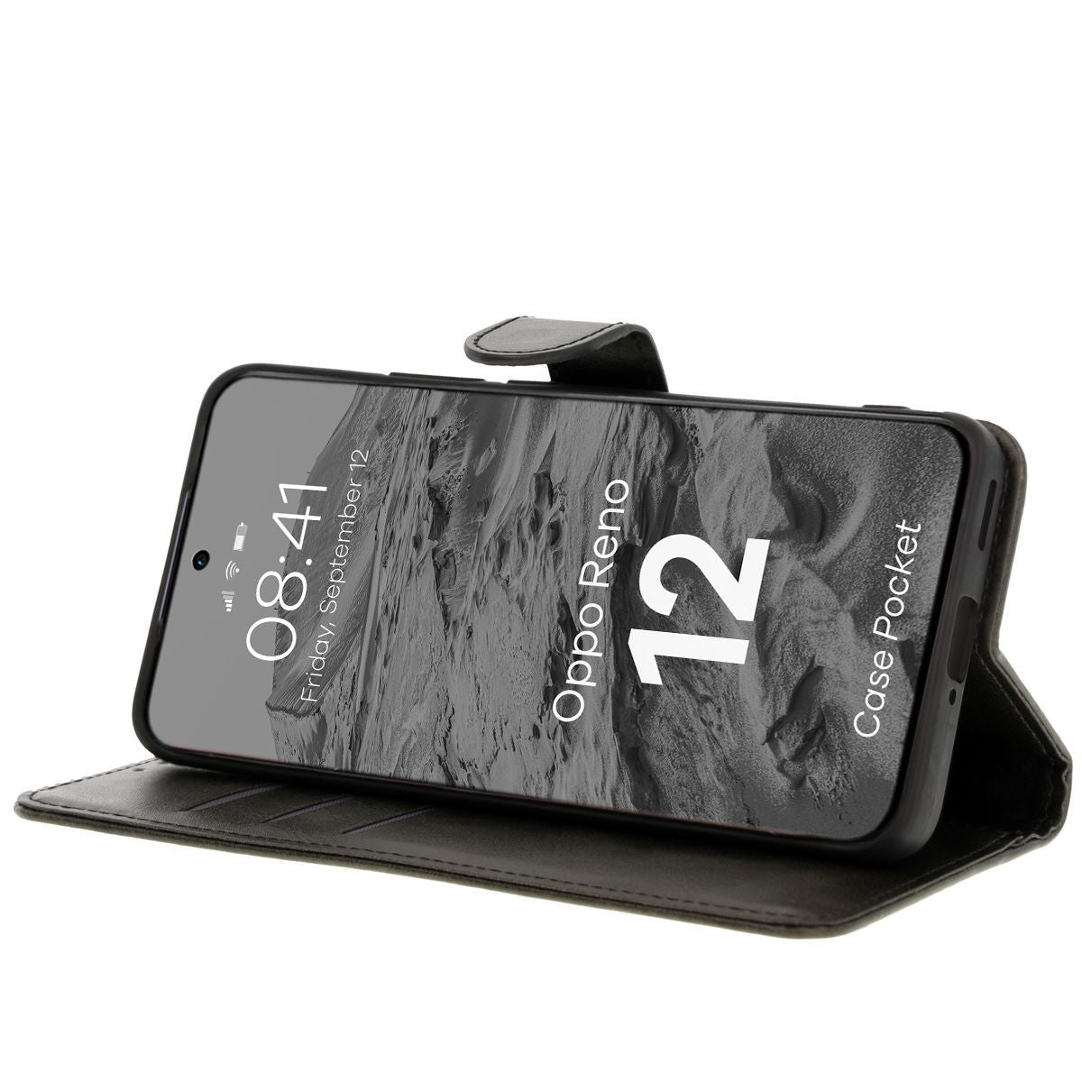Handyhülle mit Klappe für Oppo Reno 12, Bizon Case Pocket, Schwarz