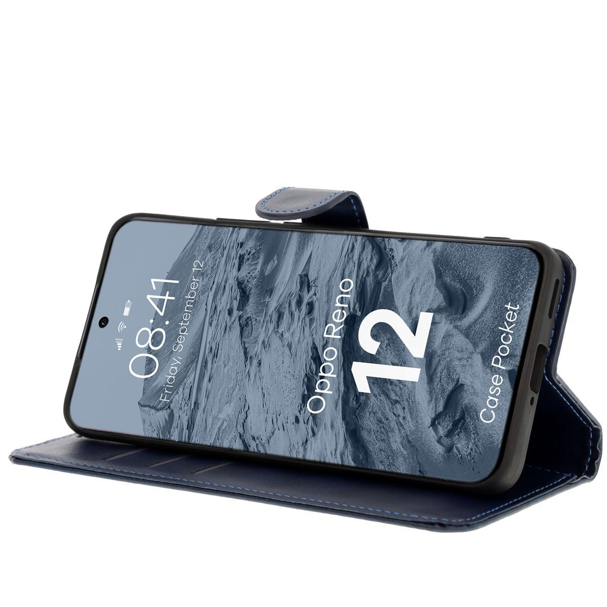 Handyhülle mit Klappe für Oppo Reno 12, Bizon Case Pocket, Dunkelblau