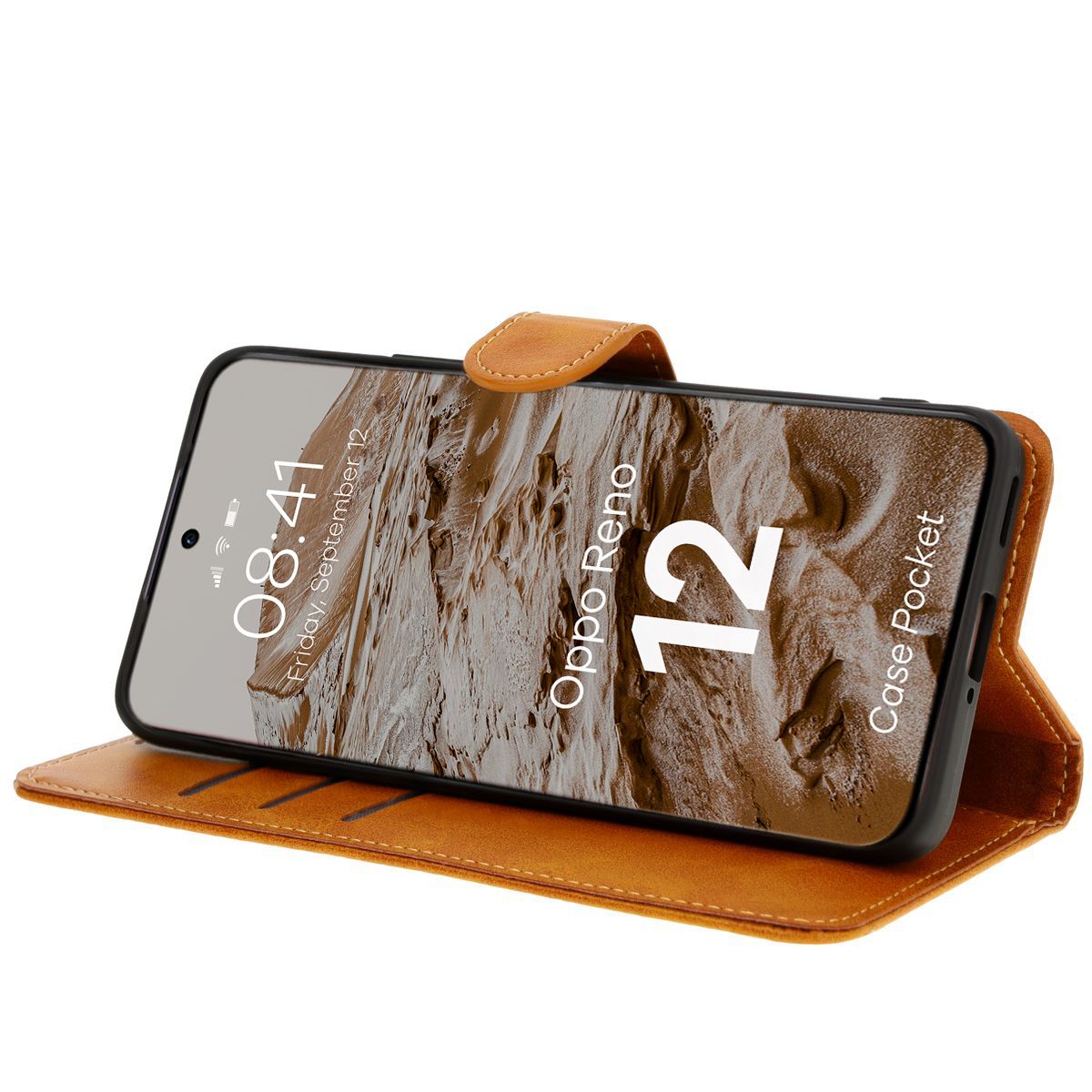 Handyhülle mit Klappe für Oppo Reno 12, Bizon Case Pocket, Braun