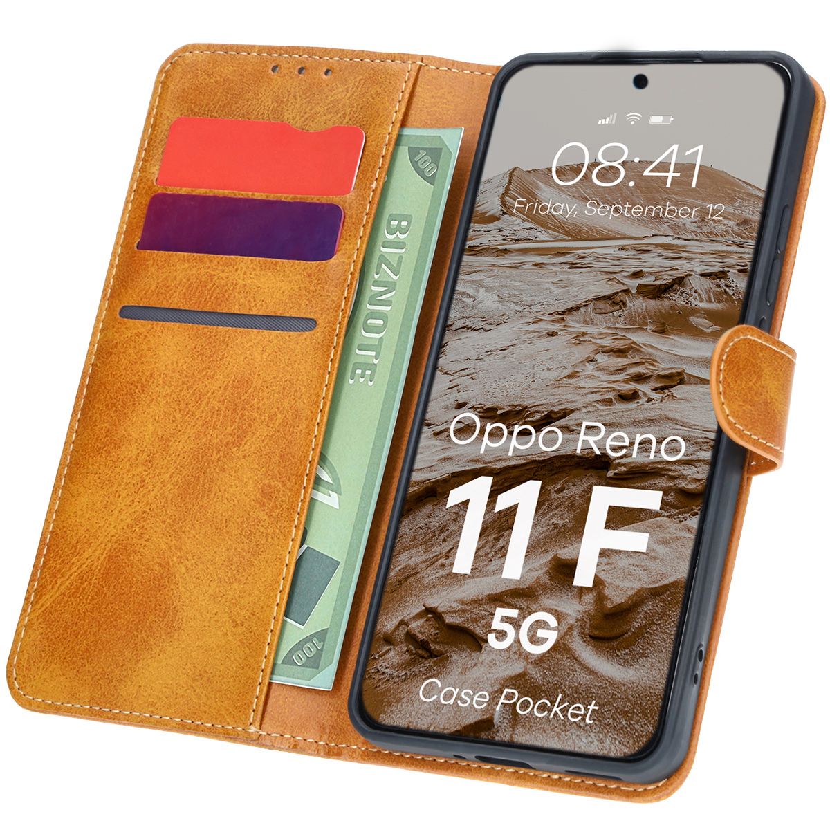 Handyhülle mit Klappe für Oppo Reno11 F 5G, Bizon Case Pocket, Braun