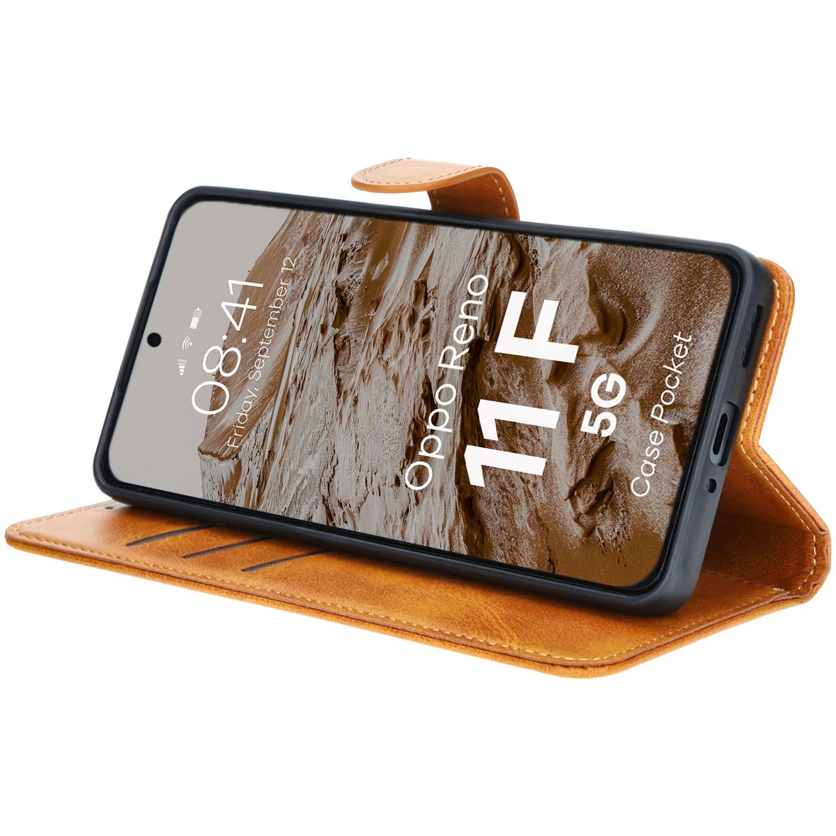 Handyhülle mit Klappe für Oppo Reno11 F 5G, Bizon Case Pocket, Braun