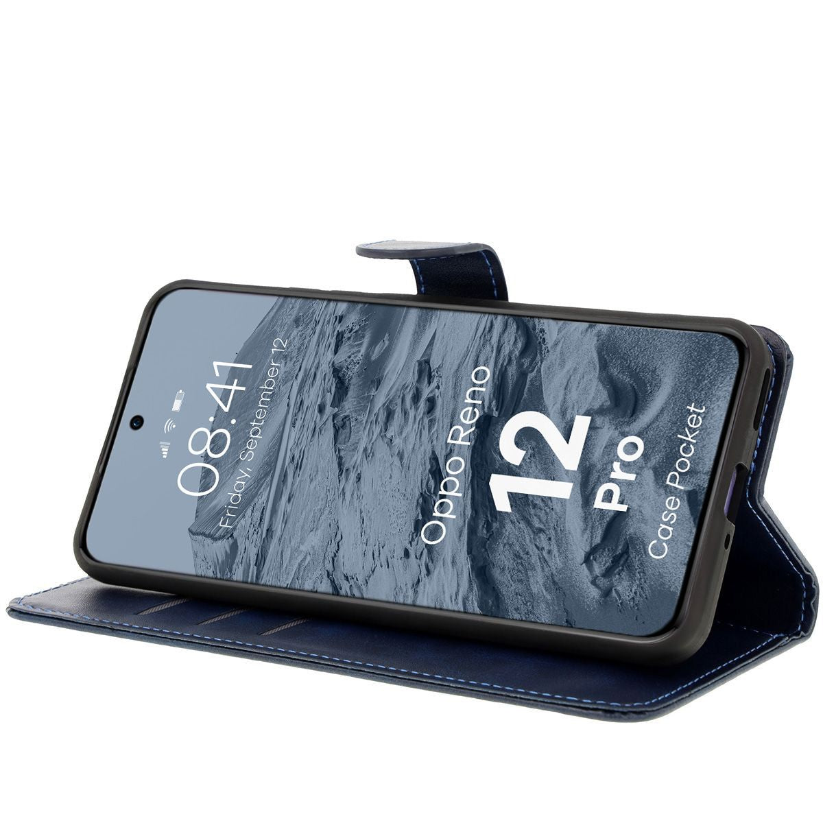 Handyhülle mit Klappe für Oppo Reno 12 Pro, Bizon Case Pocket, Dunkelb