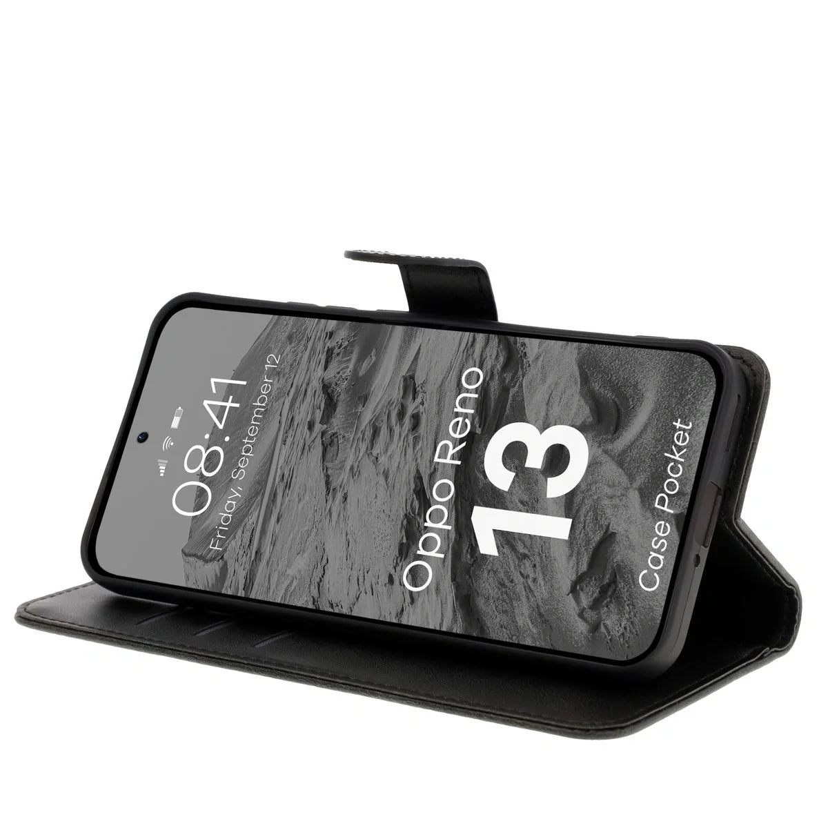 Handyhülle mit Klappe für Oppo Reno13, Bizon Case Pocket, Schwarz