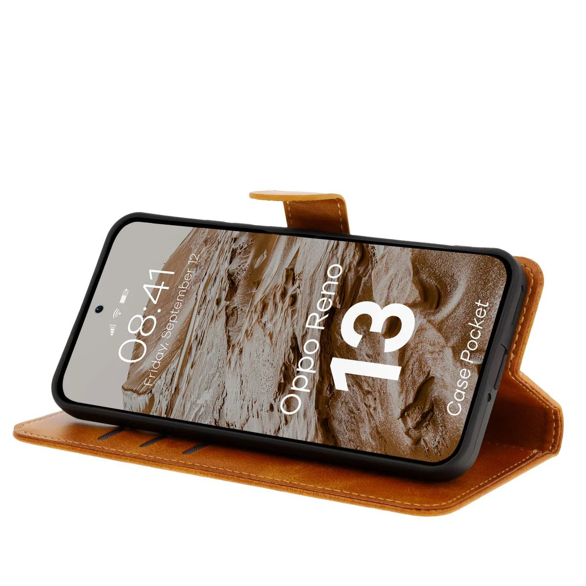 Handyhülle mit Klappe für Oppo Reno13, Bizon Case Pocket, Braun