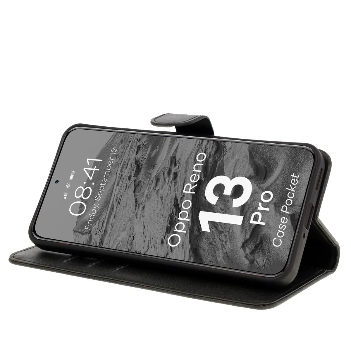Handyhülle mit Klappe für Oppo Reno13 Pro, Bizon Case Pocket, Schwarz