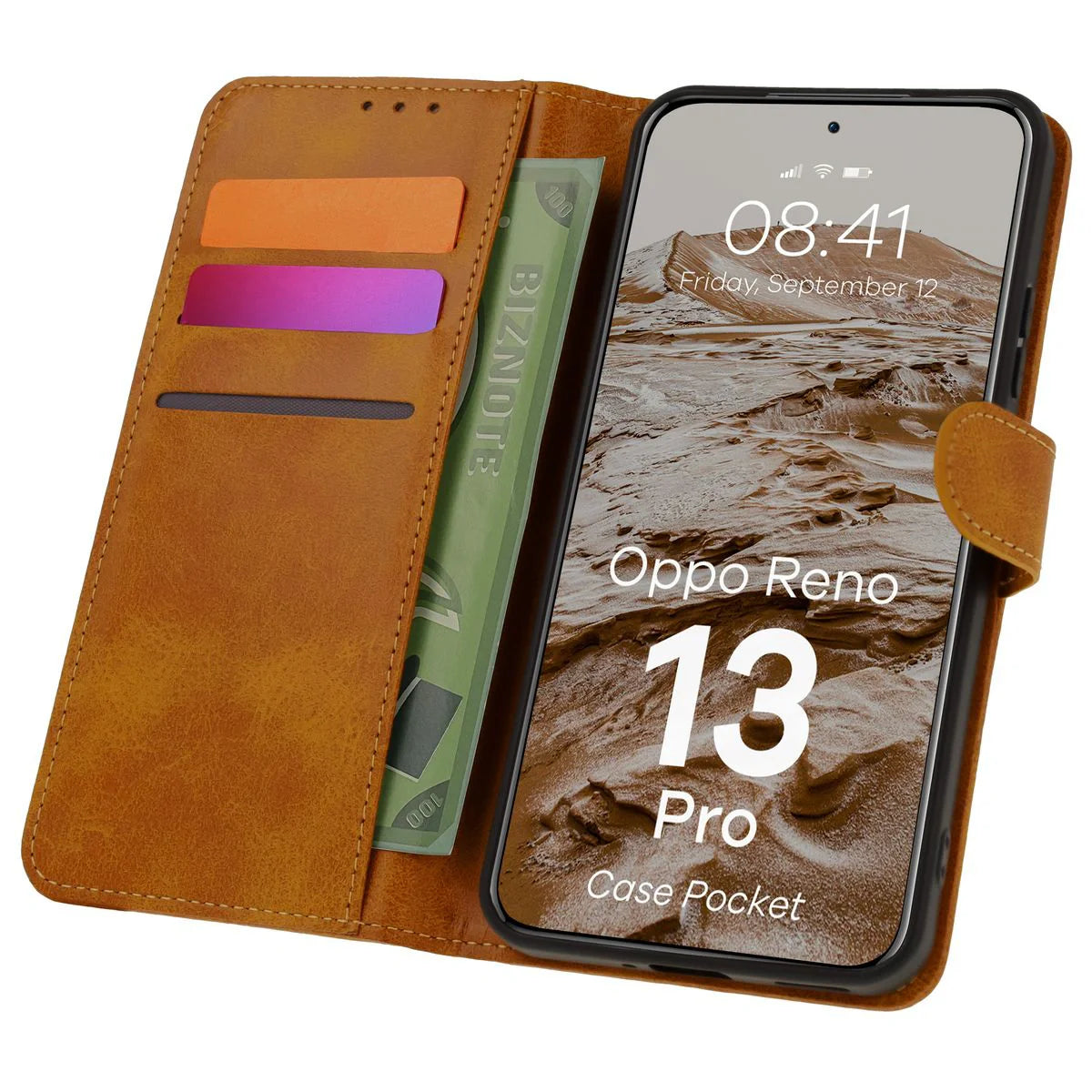Handyhülle mit Klappe für Oppo Reno13 Pro, Bizon Case Pocket, Braun