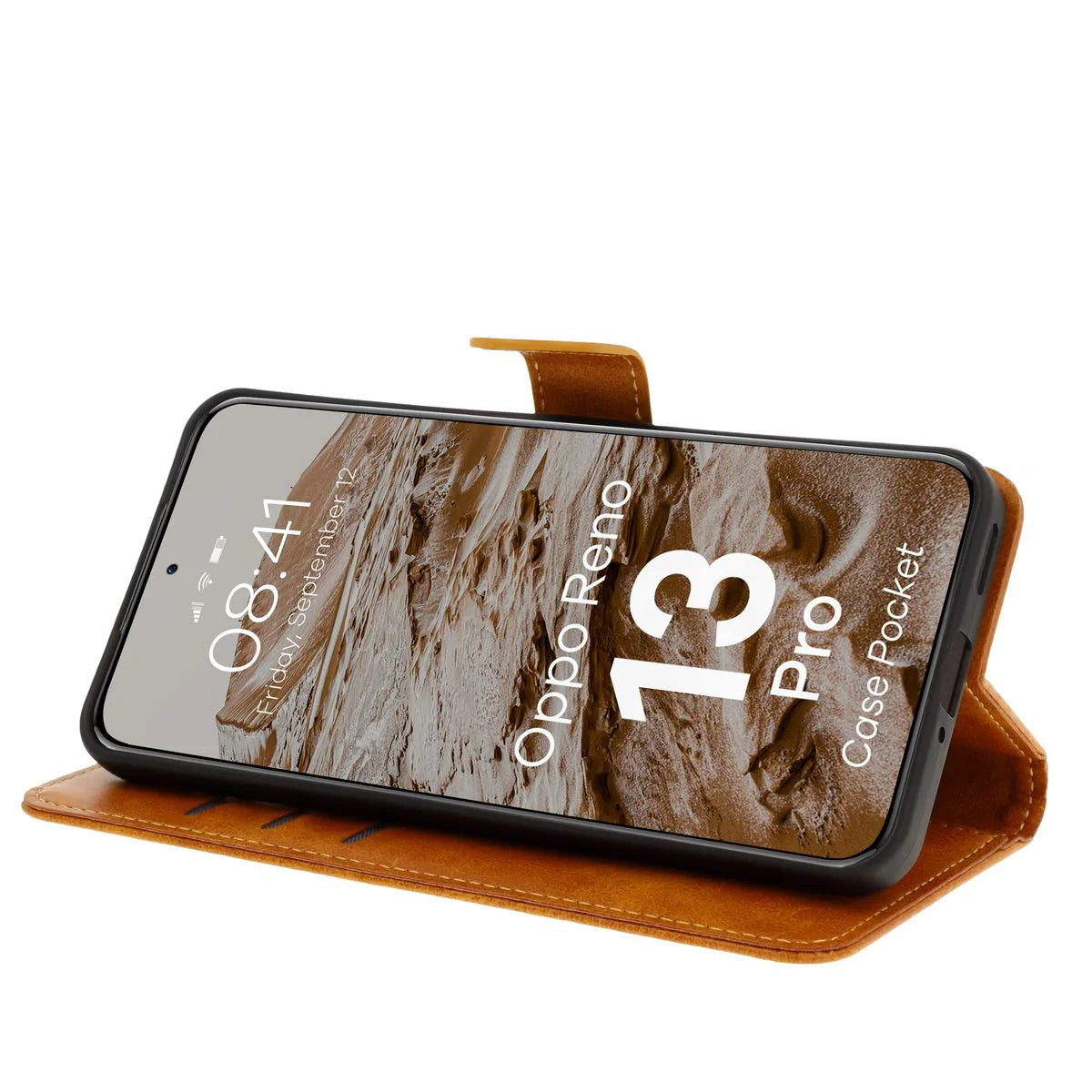 Handyhülle mit Klappe für Oppo Reno13 Pro, Bizon Case Pocket, Braun