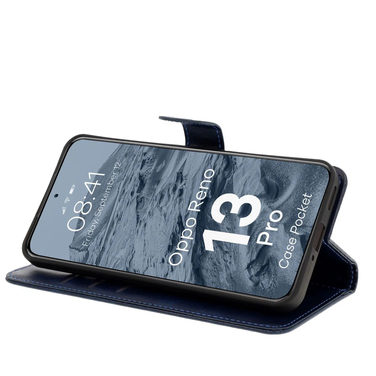 Handyhülle mit Klappe für Oppo Reno13 Pro, Bizon Case Pocket, Dunkelblau
