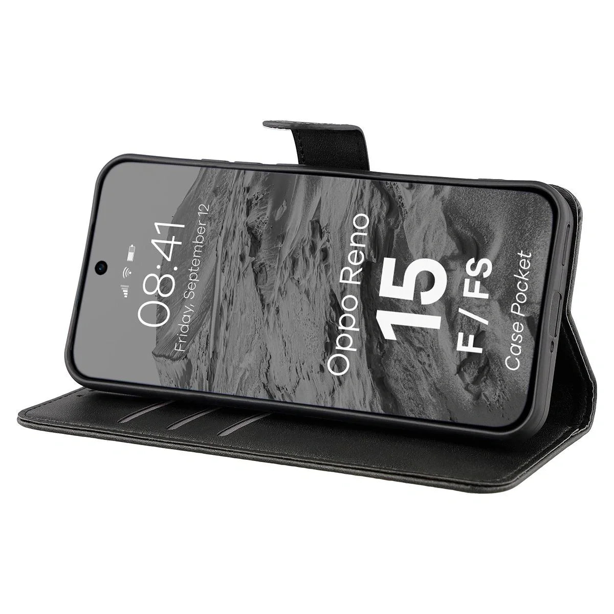 Handyhülle mit Klappe für Oppo Reno 15 F / FS, Bizon Case Pocket, Schwarz