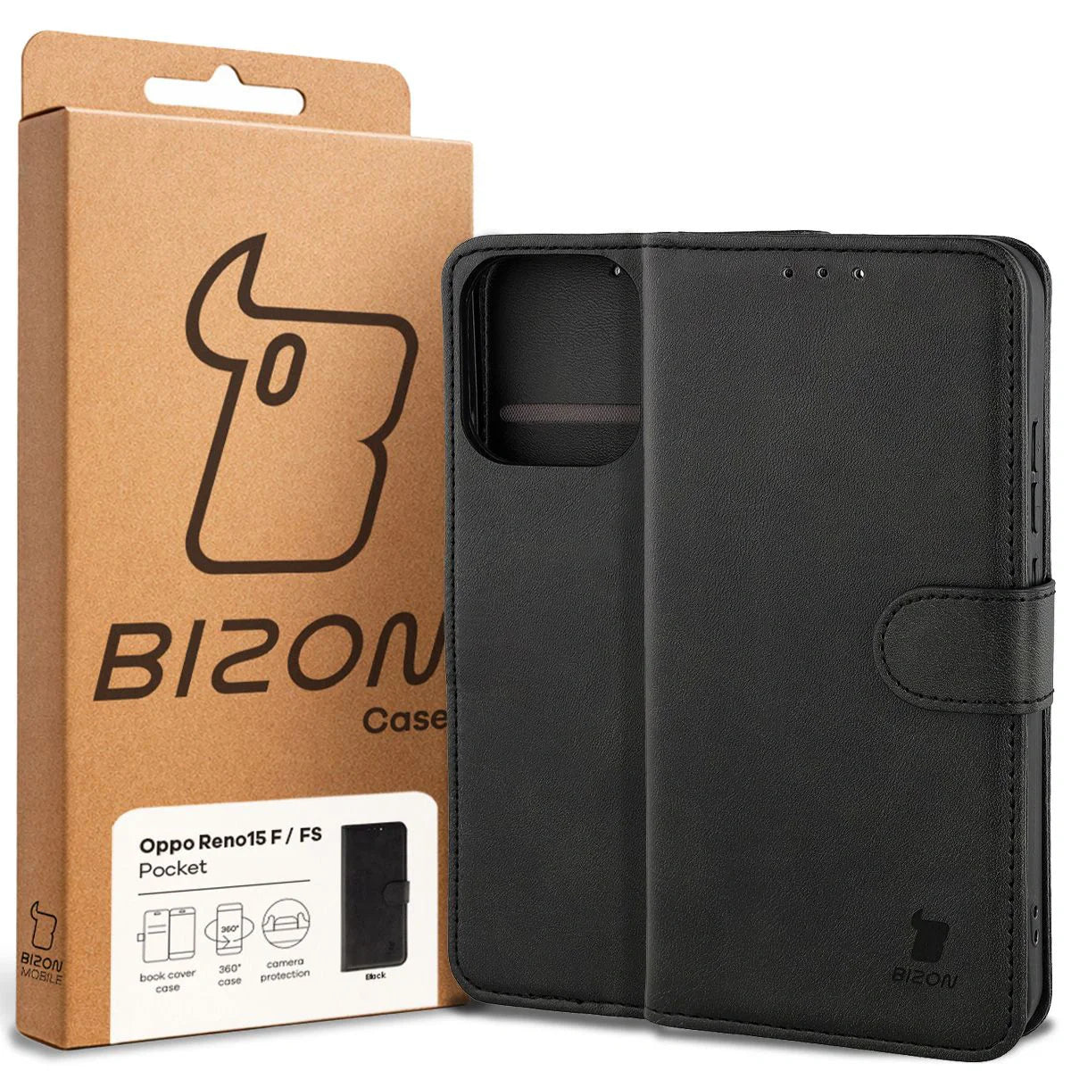 Handyhülle mit Klappe für Oppo Reno 15 F / FS, Bizon Case Pocket, Schwarz