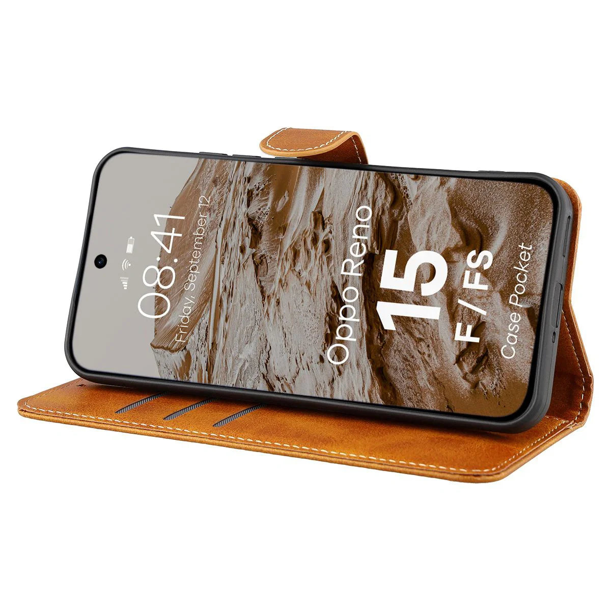 Handyhülle mit Klappe für Oppo Reno 15 F / FS, Bizon Case Pocket, Braun