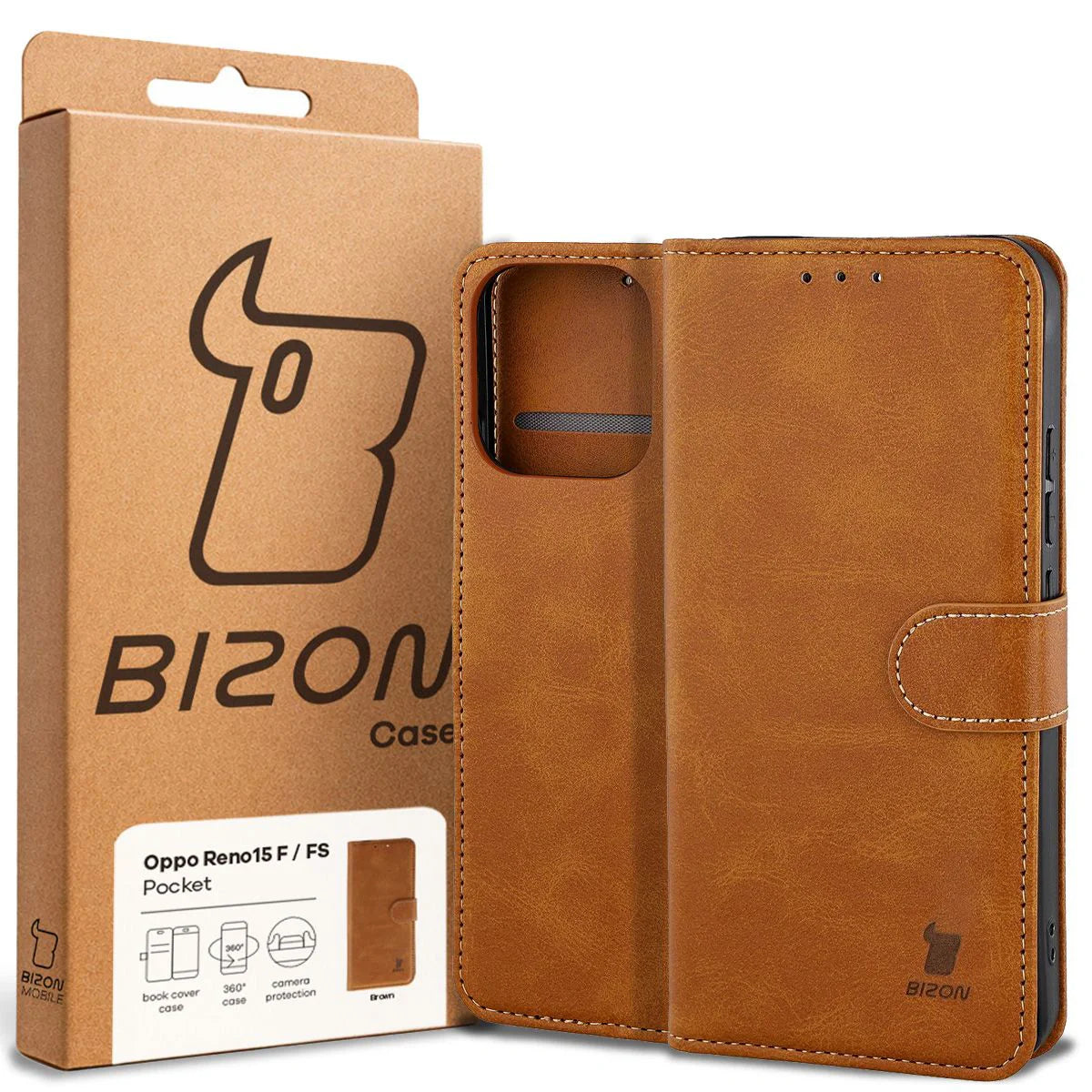 Handyhülle mit Klappe für Oppo Reno 15 F / FS, Bizon Case Pocket, Braun