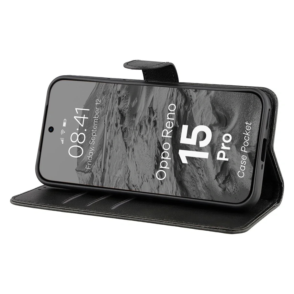 Handyhülle mit Klappe für Oppo Reno 15 Pro, Bizon Case Pocket, Schwarz
