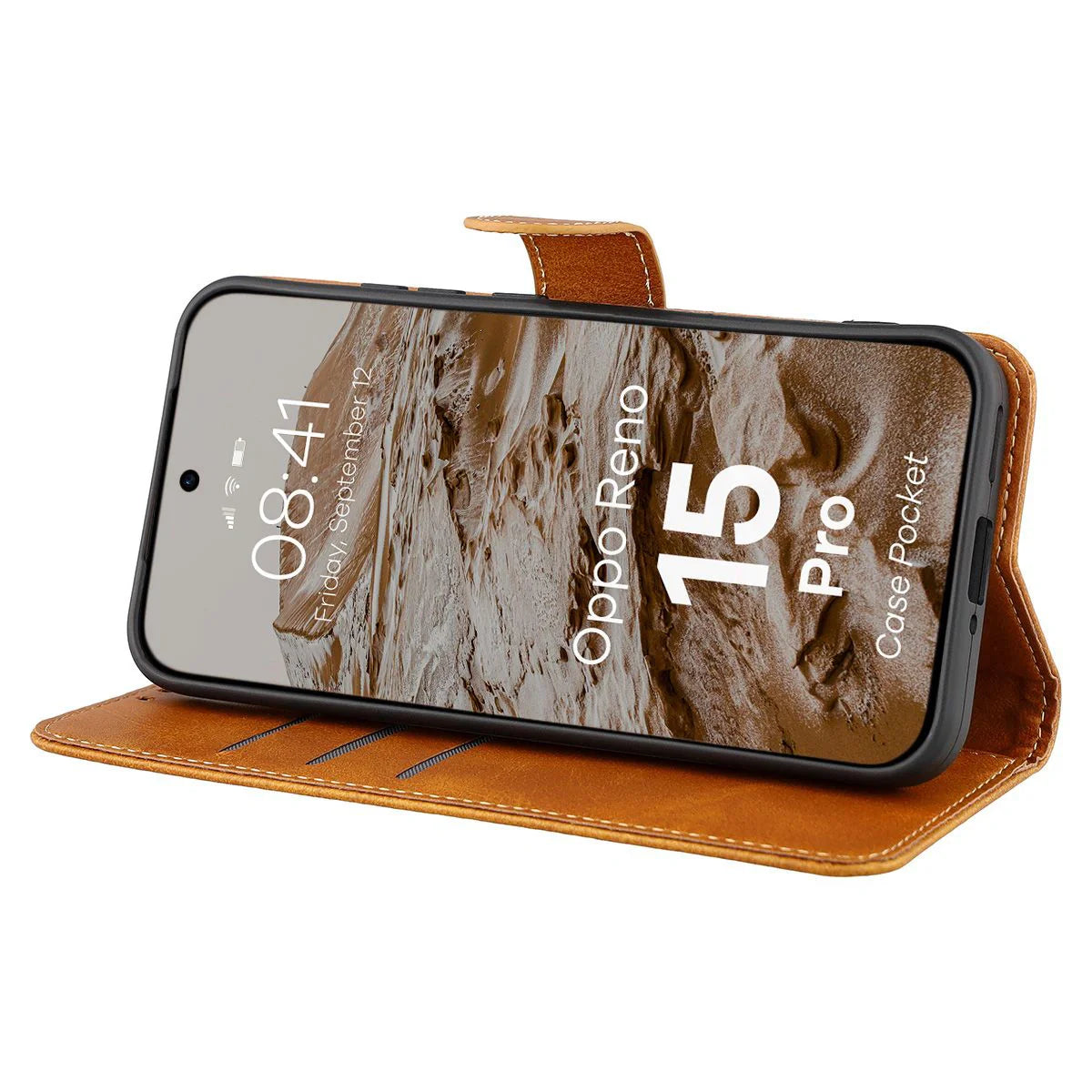 Handyhülle mit Klappe für Oppo Reno 15 Pro, Bizon Case Pocket, Braun