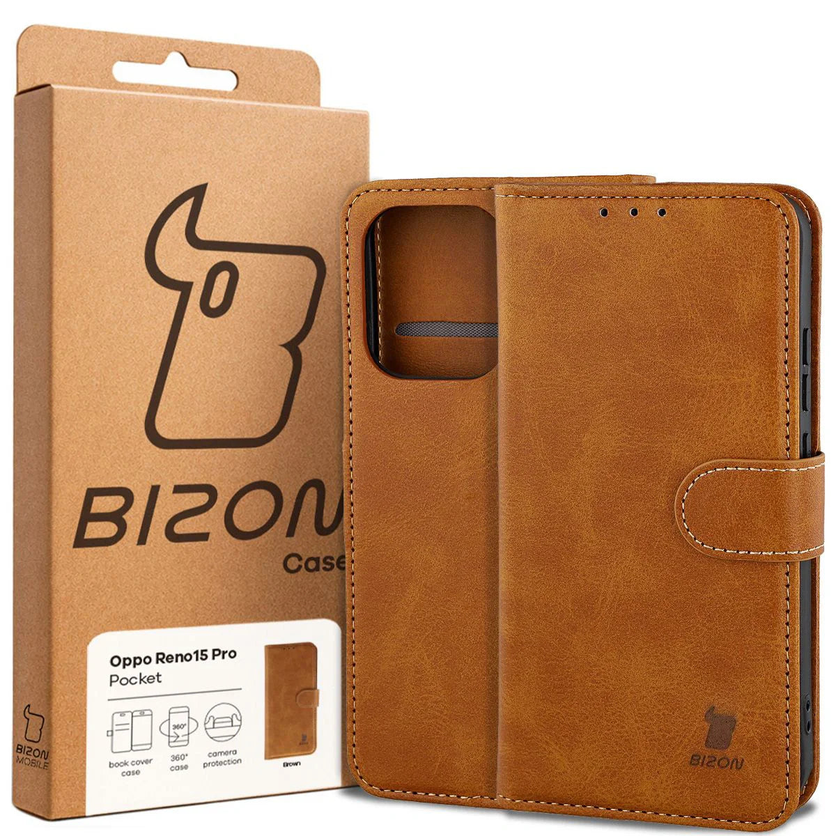 Handyhülle mit Klappe für Oppo Reno 15 Pro, Bizon Case Pocket, Braun