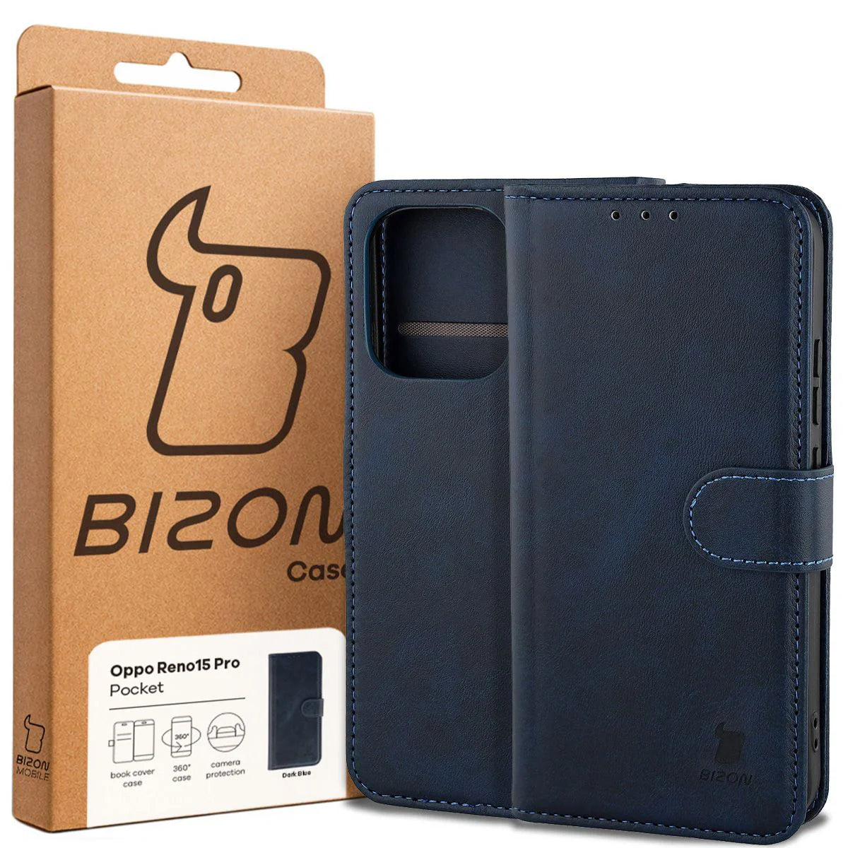 Handyhülle mit Klappe für Oppo Reno 15 Pro, Bizon Case Pocket, Dunkelblau