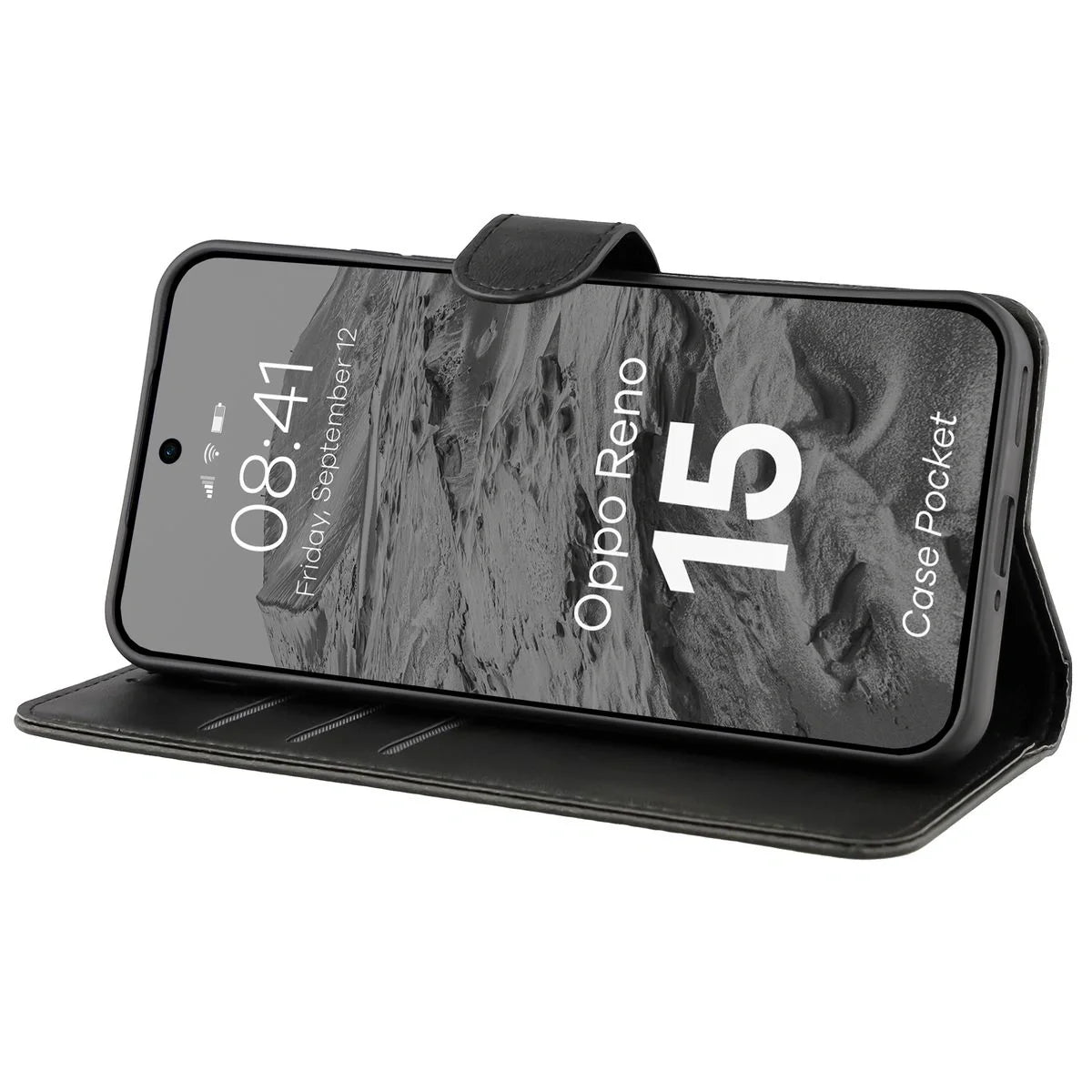 Handyhülle mit Klappe für Oppo Reno 15, Bizon Case Pocket, Schwarz