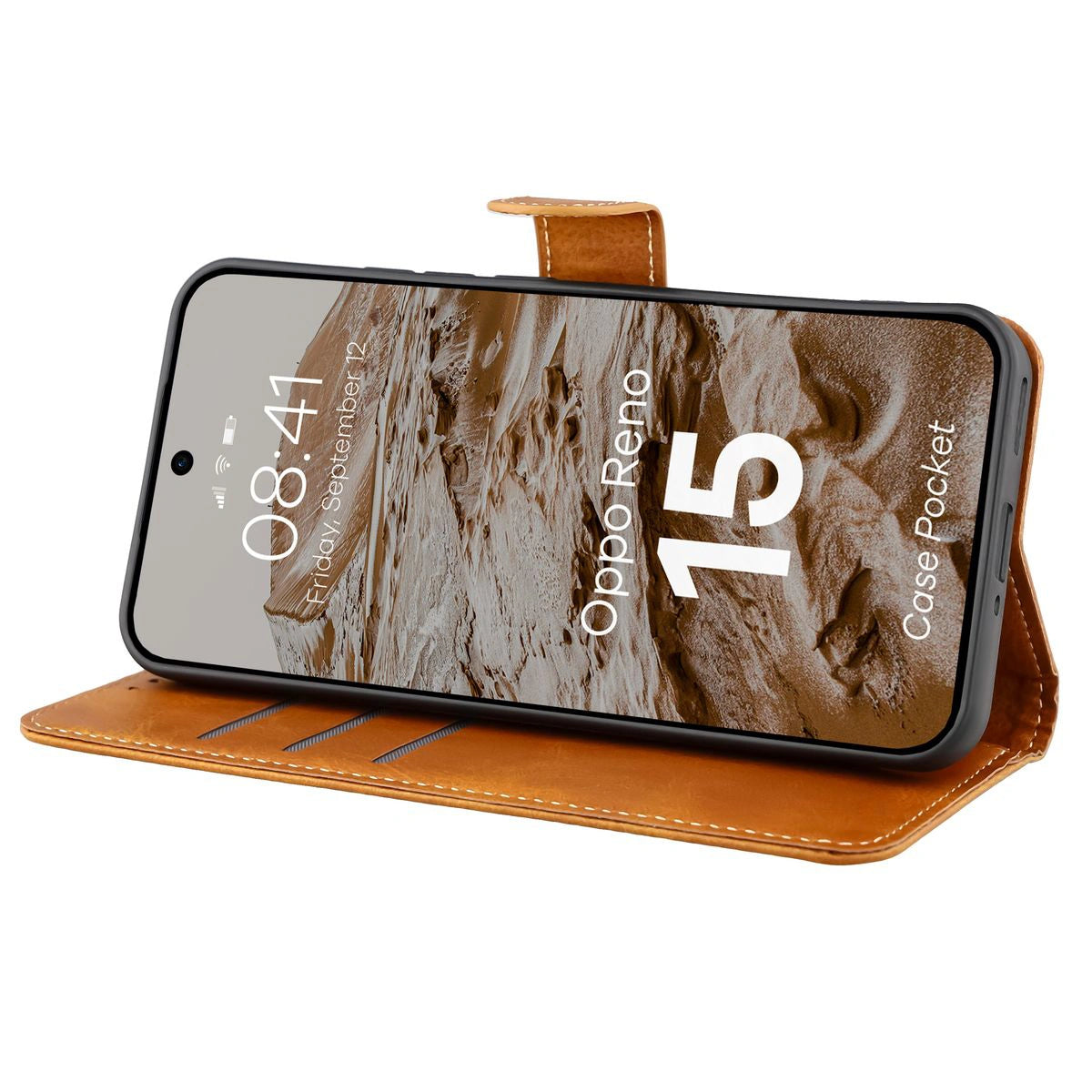 Handyhülle mit Klappe für Oppo Reno 15, Bizon Case Pocket, Braun