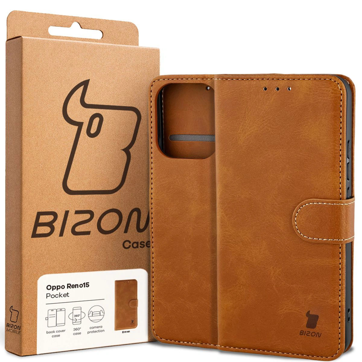 Handyhülle mit Klappe für Oppo Reno 15, Bizon Case Pocket, Braun
