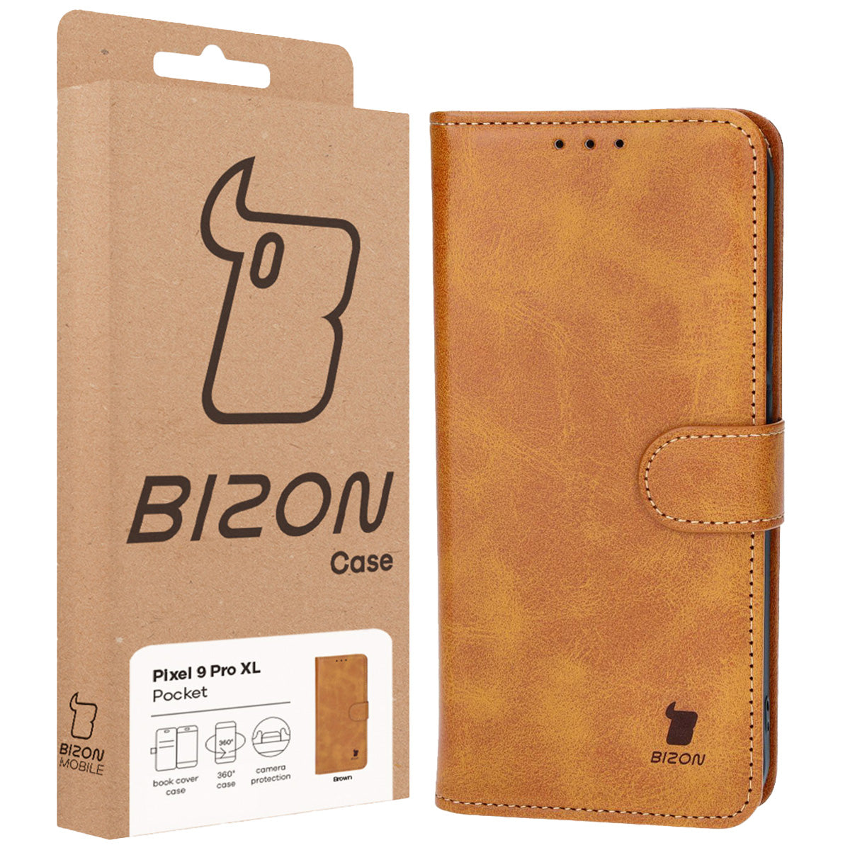 Handyhülle mit Klappe für Google Pixel 9 Pro XL, Bizon Case Pocket, Braun