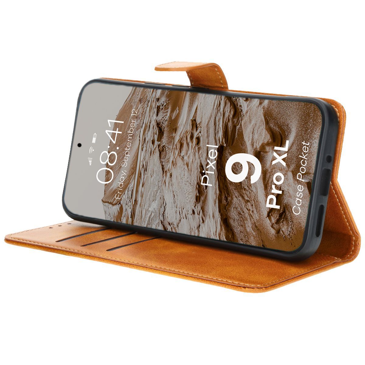 Handyhülle mit Klappe für Google Pixel 9 Pro XL, Bizon Case Pocket, Braun